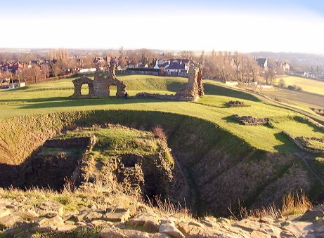Looking south from the keep towards the barbican and bailey buildings